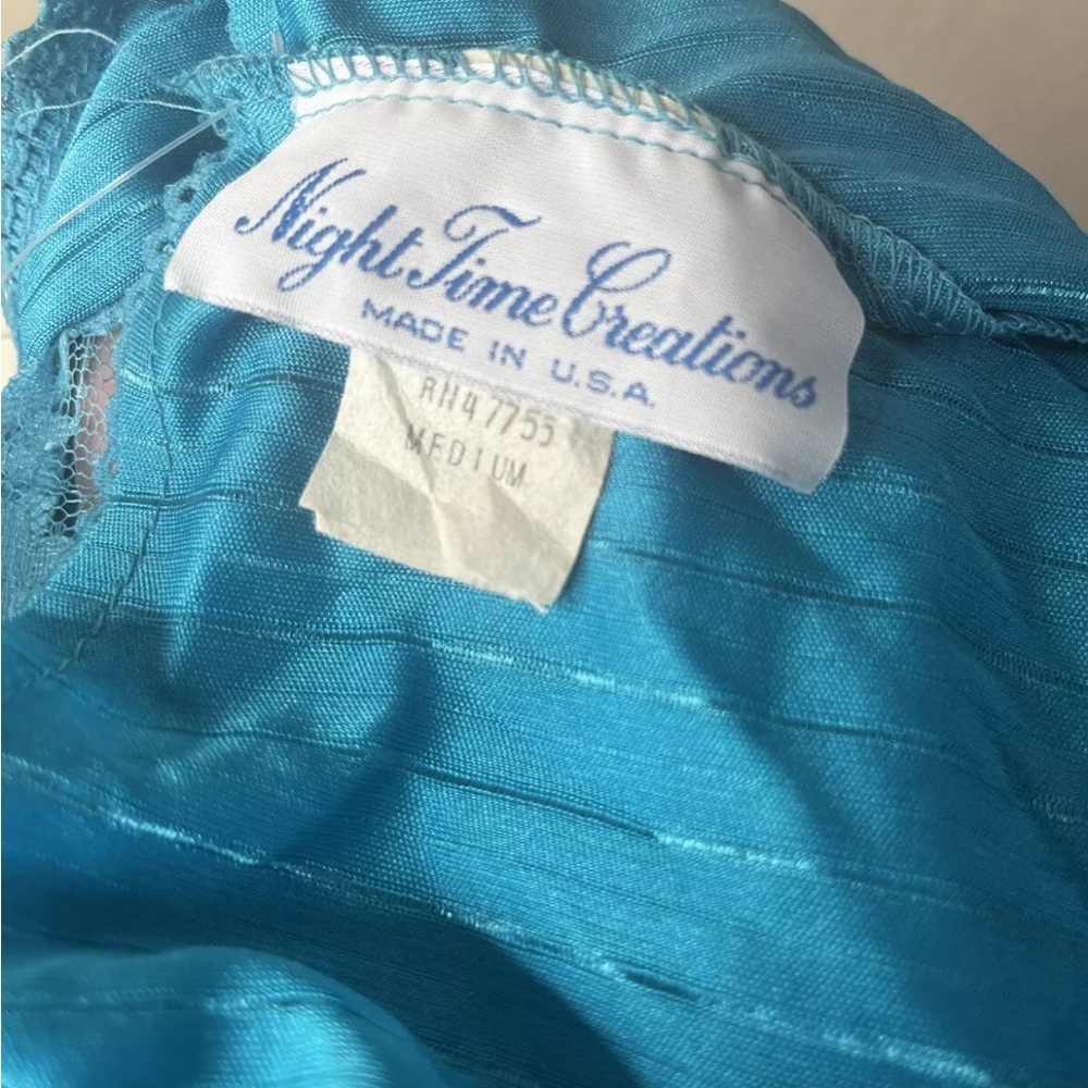 Vintage Night Time Creations Teal Silky Lace Romper Teddy New With Tags Med USA - Picture 8 of 8